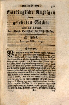 Göttingische Anzeigen von gelehrten Sachen (Göttingische Zeitungen von gelehrten Sachen) Donnerstag 30. März 1775