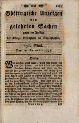 Göttingische Anzeigen von gelehrten Sachen (Göttingische Zeitungen von gelehrten Sachen) Dienstag 19. Dezember 1775