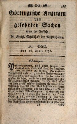 Göttingische Anzeigen von gelehrten Sachen (Göttingische Zeitungen von gelehrten Sachen) Dienstag 16. April 1776