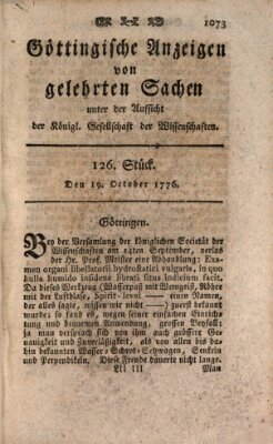 Göttingische Anzeigen von gelehrten Sachen (Göttingische Zeitungen von gelehrten Sachen) Samstag 19. Oktober 1776