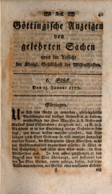 Göttingische Anzeigen von gelehrten Sachen (Göttingische Zeitungen von gelehrten Sachen) Montag 13. Januar 1777