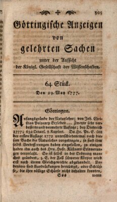 Göttingische Anzeigen von gelehrten Sachen (Göttingische Zeitungen von gelehrten Sachen) Donnerstag 29. Mai 1777