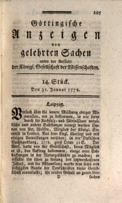 Göttingische Anzeigen von gelehrten Sachen (Göttingische Zeitungen von gelehrten Sachen) Samstag 31. Januar 1778