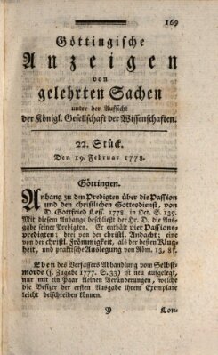 Göttingische Anzeigen von gelehrten Sachen (Göttingische Zeitungen von gelehrten Sachen) Donnerstag 19. Februar 1778