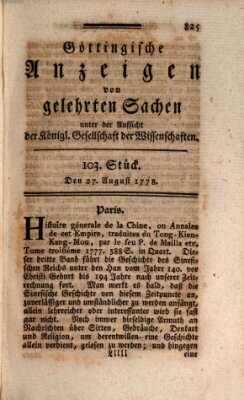 Göttingische Anzeigen von gelehrten Sachen (Göttingische Zeitungen von gelehrten Sachen) Donnerstag 27. August 1778