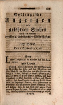 Göttingische Anzeigen von gelehrten Sachen (Göttingische Zeitungen von gelehrten Sachen) Samstag 5. September 1778