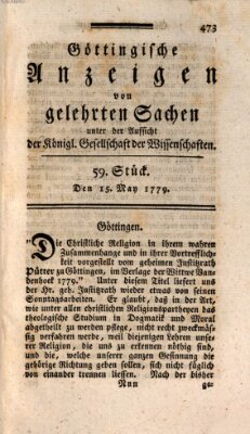 Göttingische Anzeigen von gelehrten Sachen (Göttingische Zeitungen von gelehrten Sachen) Samstag 15. Mai 1779