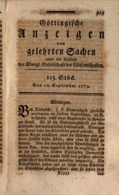 Göttingische Anzeigen von gelehrten Sachen (Göttingische Zeitungen von gelehrten Sachen) Donnerstag 16. September 1779