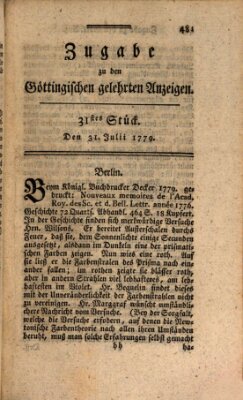 Göttingische Anzeigen von gelehrten Sachen (Göttingische Zeitungen von gelehrten Sachen) Samstag 31. Juli 1779