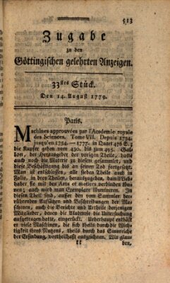 Göttingische Anzeigen von gelehrten Sachen (Göttingische Zeitungen von gelehrten Sachen) Samstag 14. August 1779