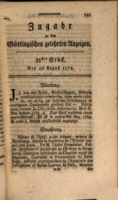 Göttingische Anzeigen von gelehrten Sachen (Göttingische Zeitungen von gelehrten Sachen) Samstag 28. August 1779