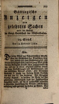 Göttingische Anzeigen von gelehrten Sachen (Göttingische Zeitungen von gelehrten Sachen) Samstag 12. Februar 1780
