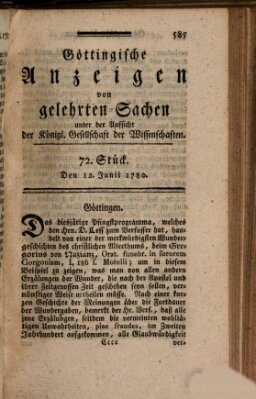Göttingische Anzeigen von gelehrten Sachen (Göttingische Zeitungen von gelehrten Sachen) Montag 12. Juni 1780