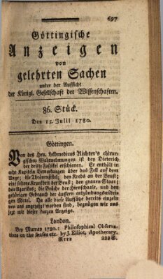 Göttingische Anzeigen von gelehrten Sachen (Göttingische Zeitungen von gelehrten Sachen) Samstag 15. Juli 1780