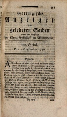 Göttingische Anzeigen von gelehrten Sachen (Göttingische Zeitungen von gelehrten Sachen) Samstag 2. September 1780
