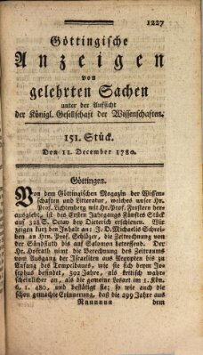 Göttingische Anzeigen von gelehrten Sachen (Göttingische Zeitungen von gelehrten Sachen) Montag 11. Dezember 1780