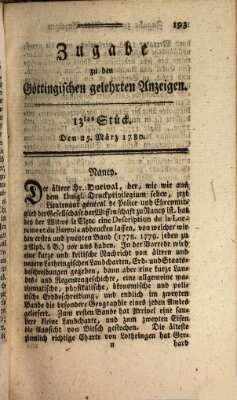 Göttingische Anzeigen von gelehrten Sachen (Göttingische Zeitungen von gelehrten Sachen) Samstag 25. März 1780