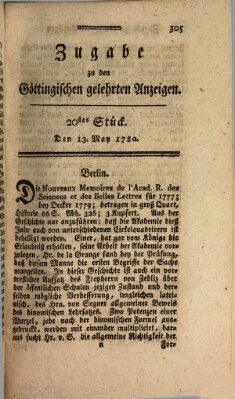 Göttingische Anzeigen von gelehrten Sachen (Göttingische Zeitungen von gelehrten Sachen) Samstag 13. Mai 1780