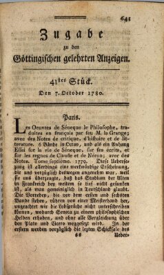 Göttingische Anzeigen von gelehrten Sachen (Göttingische Zeitungen von gelehrten Sachen) Samstag 7. Oktober 1780
