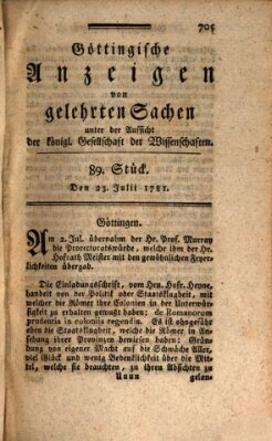 Göttingische Anzeigen von gelehrten Sachen (Göttingische Zeitungen von gelehrten Sachen) Montag 23. Juli 1781