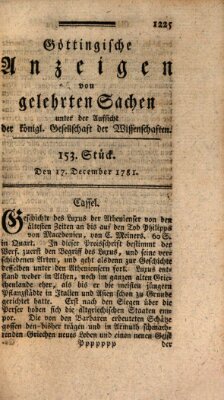 Göttingische Anzeigen von gelehrten Sachen (Göttingische Zeitungen von gelehrten Sachen) Montag 17. Dezember 1781