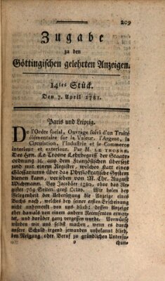 Göttingische Anzeigen von gelehrten Sachen (Göttingische Zeitungen von gelehrten Sachen) Samstag 7. April 1781