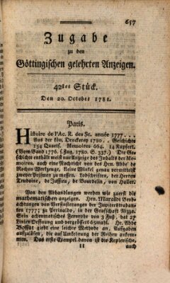 Göttingische Anzeigen von gelehrten Sachen (Göttingische Zeitungen von gelehrten Sachen) Samstag 20. Oktober 1781