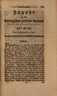 Göttingische Anzeigen von gelehrten Sachen (Göttingische Zeitungen von gelehrten Sachen) Samstag 8. Dezember 1781