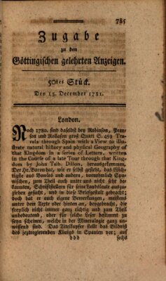Göttingische Anzeigen von gelehrten Sachen (Göttingische Zeitungen von gelehrten Sachen) Samstag 15. Dezember 1781