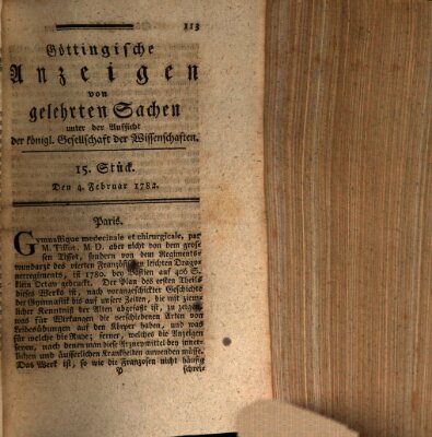 Göttingische Anzeigen von gelehrten Sachen (Göttingische Zeitungen von gelehrten Sachen) Montag 4. Februar 1782