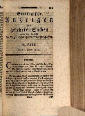 Göttingische Anzeigen von gelehrten Sachen (Göttingische Zeitungen von gelehrten Sachen) Samstag 1. Juni 1782