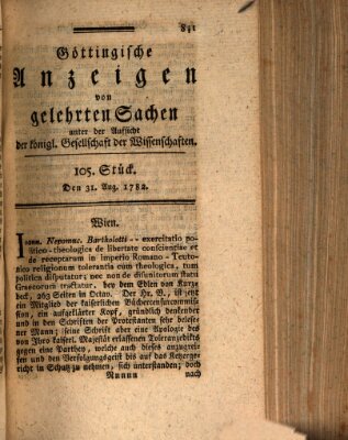 Göttingische Anzeigen von gelehrten Sachen (Göttingische Zeitungen von gelehrten Sachen) Samstag 31. August 1782