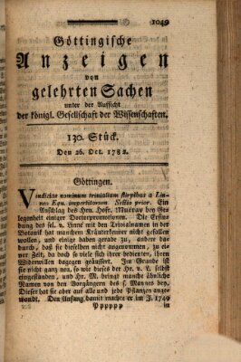 Göttingische Anzeigen von gelehrten Sachen (Göttingische Zeitungen von gelehrten Sachen) Samstag 26. Oktober 1782