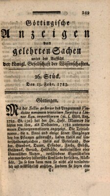 Göttingische Anzeigen von gelehrten Sachen (Göttingische Zeitungen von gelehrten Sachen) Samstag 15. Februar 1783