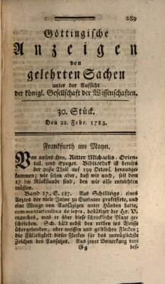 Göttingische Anzeigen von gelehrten Sachen (Göttingische Zeitungen von gelehrten Sachen) Samstag 22. Februar 1783