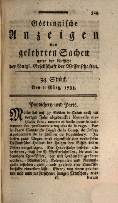 Göttingische Anzeigen von gelehrten Sachen (Göttingische Zeitungen von gelehrten Sachen) Samstag 1. März 1783