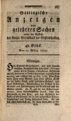 Göttingische Anzeigen von gelehrten Sachen (Göttingische Zeitungen von gelehrten Sachen) Donnerstag 27. März 1783
