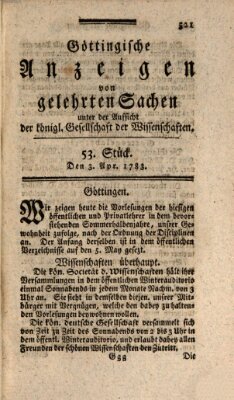 Göttingische Anzeigen von gelehrten Sachen (Göttingische Zeitungen von gelehrten Sachen) Donnerstag 3. April 1783
