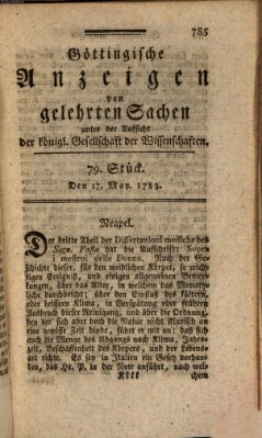 Göttingische Anzeigen von gelehrten Sachen (Göttingische Zeitungen von gelehrten Sachen) Samstag 17. Mai 1783