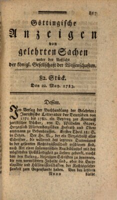 Göttingische Anzeigen von gelehrten Sachen (Göttingische Zeitungen von gelehrten Sachen) Donnerstag 22. Mai 1783