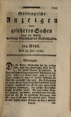 Göttingische Anzeigen von gelehrten Sachen (Göttingische Zeitungen von gelehrten Sachen) Samstag 19. Juli 1783