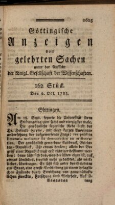 Göttingische Anzeigen von gelehrten Sachen (Göttingische Zeitungen von gelehrten Sachen) Montag 6. Oktober 1783