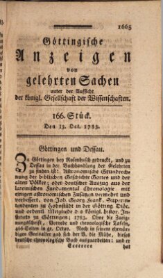 Göttingische Anzeigen von gelehrten Sachen (Göttingische Zeitungen von gelehrten Sachen) Montag 13. Oktober 1783