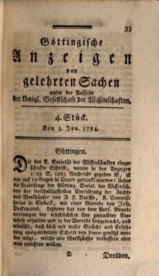 Göttingische Anzeigen von gelehrten Sachen (Göttingische Zeitungen von gelehrten Sachen) Montag 5. Januar 1784