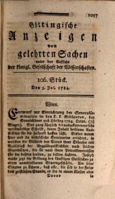 Göttingische Anzeigen von gelehrten Sachen (Göttingische Zeitungen von gelehrten Sachen) Samstag 3. Juli 1784