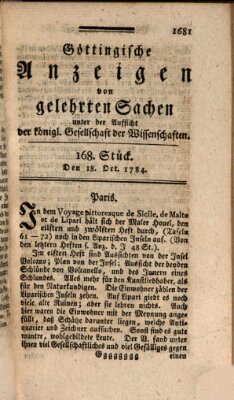 Göttingische Anzeigen von gelehrten Sachen (Göttingische Zeitungen von gelehrten Sachen) Montag 18. Oktober 1784