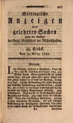 Göttingische Anzeigen von gelehrten Sachen (Göttingische Zeitungen von gelehrten Sachen) Samstag 19. März 1785