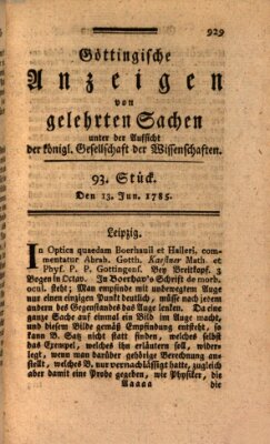Göttingische Anzeigen von gelehrten Sachen (Göttingische Zeitungen von gelehrten Sachen) Montag 13. Juni 1785