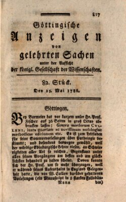 Göttingische Anzeigen von gelehrten Sachen (Göttingische Zeitungen von gelehrten Sachen) Donnerstag 25. Mai 1786