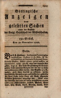 Göttingische Anzeigen von gelehrten Sachen (Göttingische Zeitungen von gelehrten Sachen) Donnerstag 30. November 1786